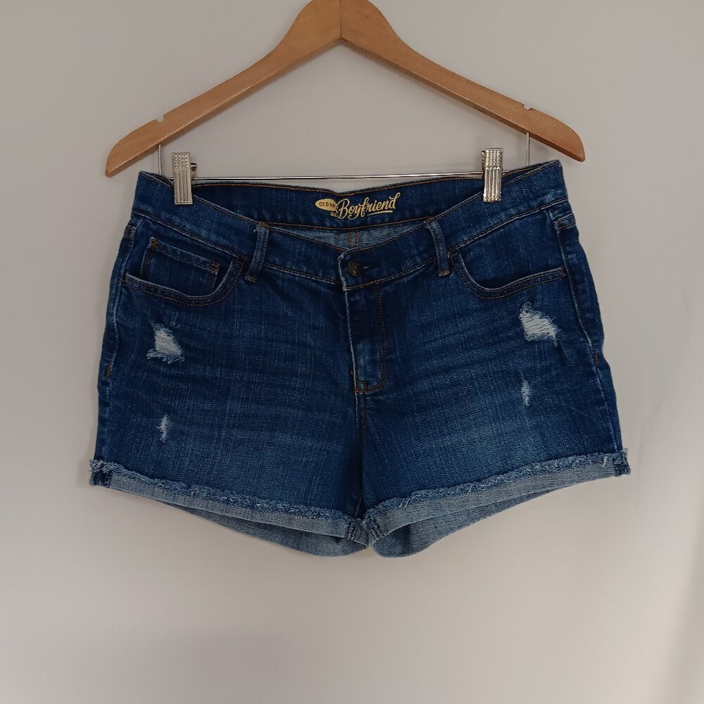 Old Navy Boyfriend Cut-Off Jean Shorts‎ Size 8 Distressed Frayed Raw Hem